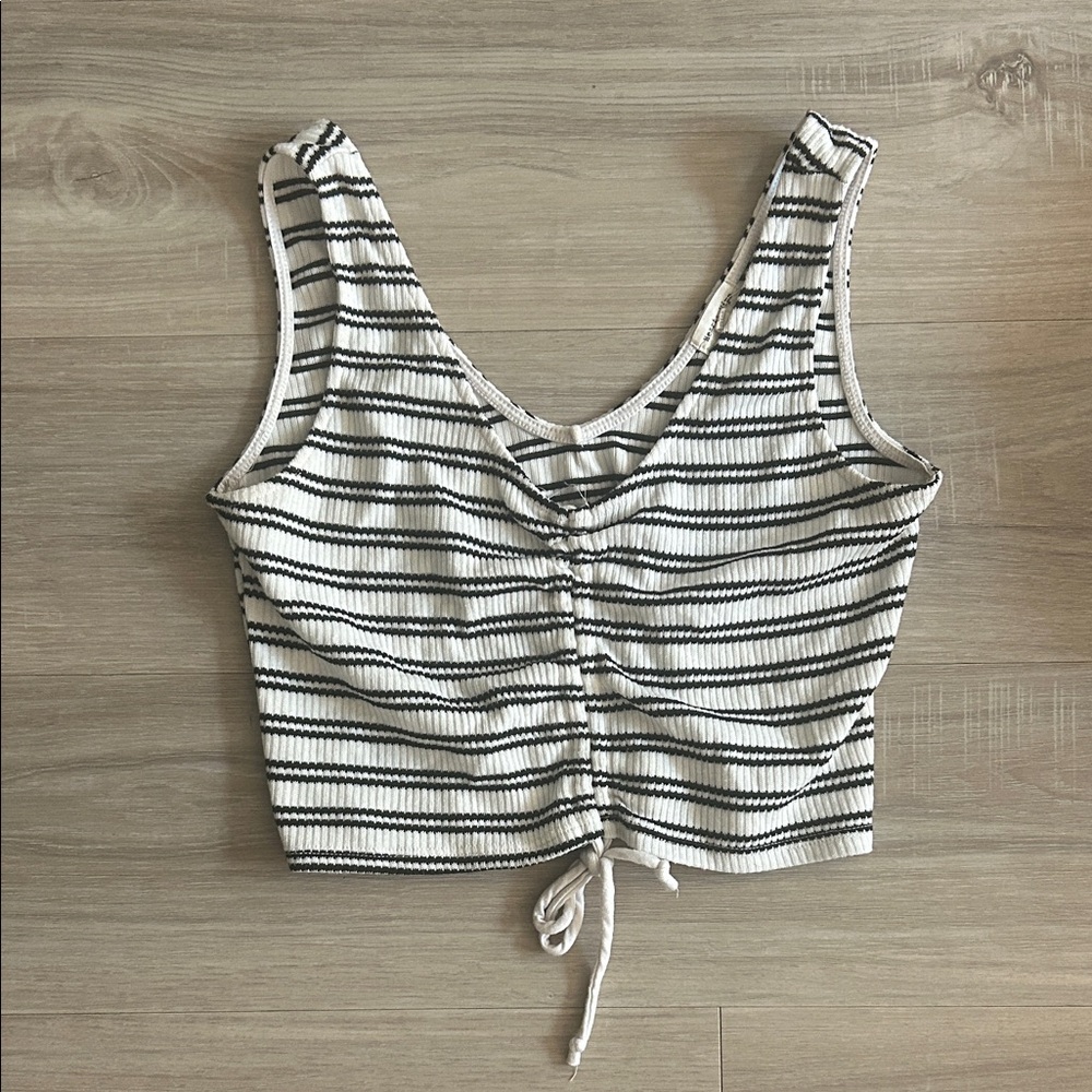 Heart & Hips Black and White Striped Ruched Crop Tank